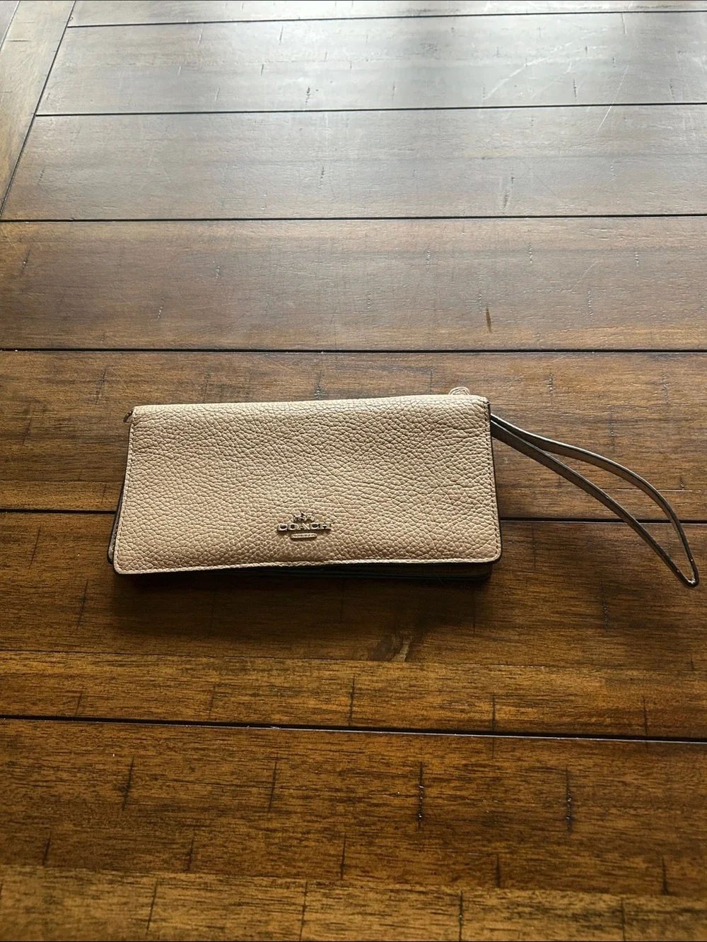 Coach Pebbled Leather Wristlet - Beige